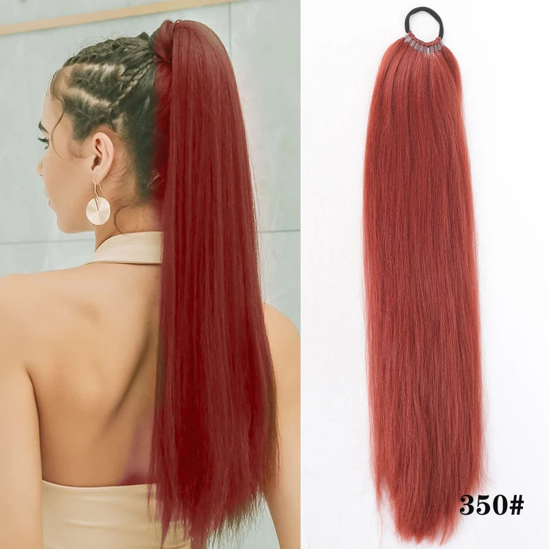 Straight Ponytail Extension – Long Braiding Hair with Hair Tie for Women