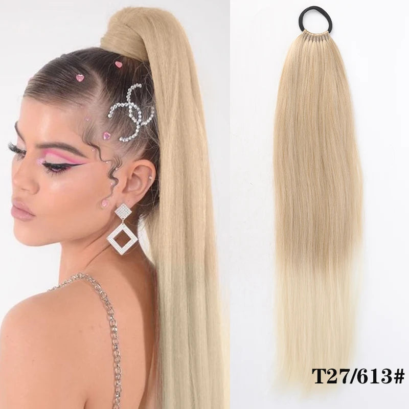 Straight Ponytail Extension – Long Braiding Hair with Hair Tie for Women
