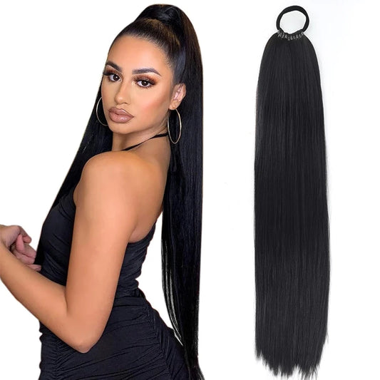 Straight Ponytail Extension – Long Braiding Hair with Hair Tie for Women