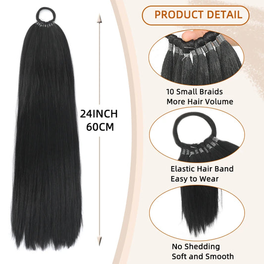 Straight Ponytail Extension – Long Braiding Hair with Hair Tie for Women