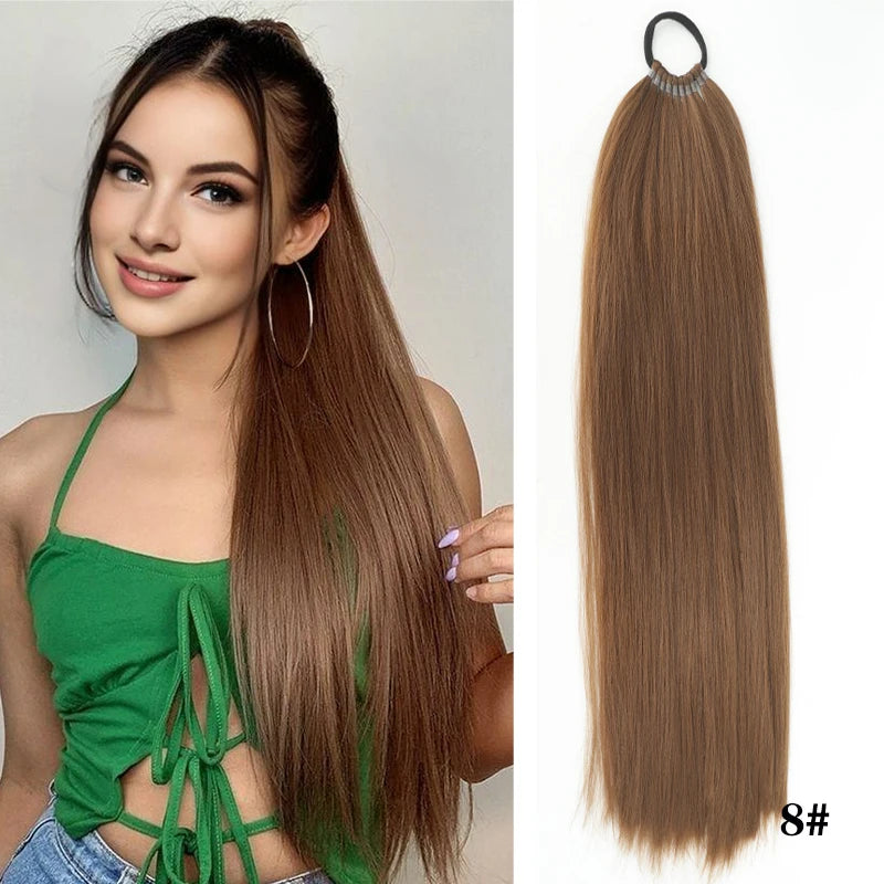 Straight Ponytail Extension – Long Braiding Hair with Hair Tie for Women