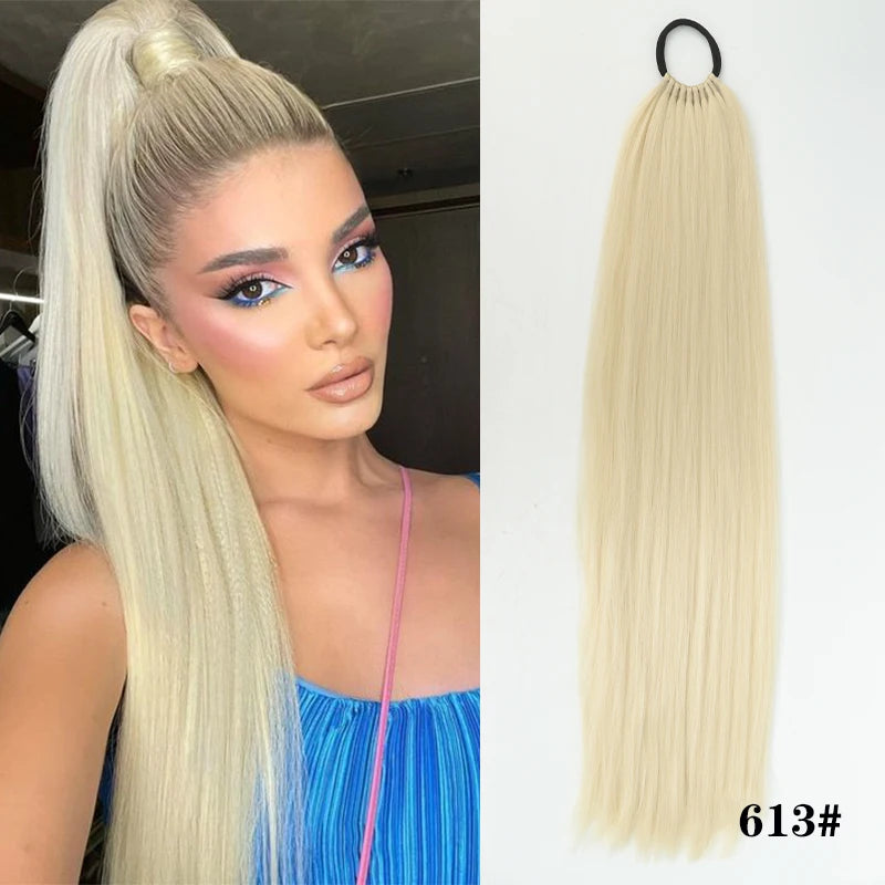 Straight Ponytail Extension – Long Braiding Hair with Hair Tie for Women