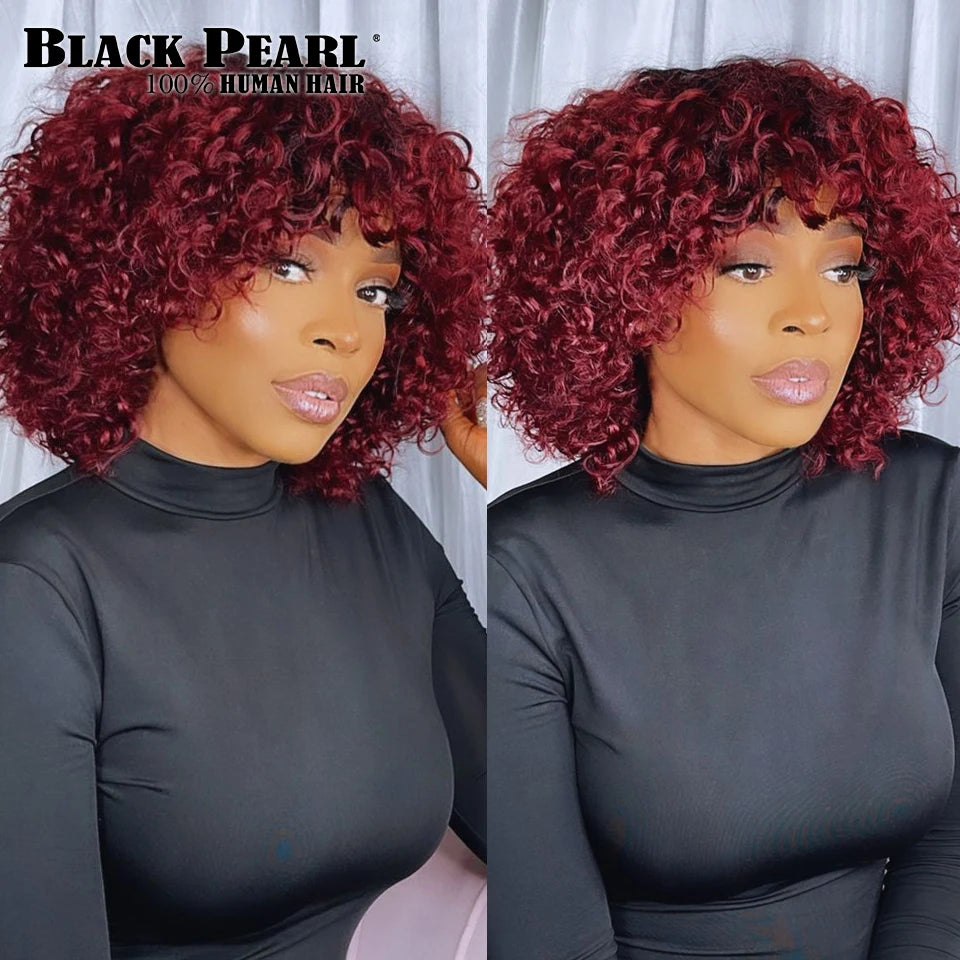 Black Pearl Short Bob Human Hair Wig – Pixie, Curly & Fringe Styles