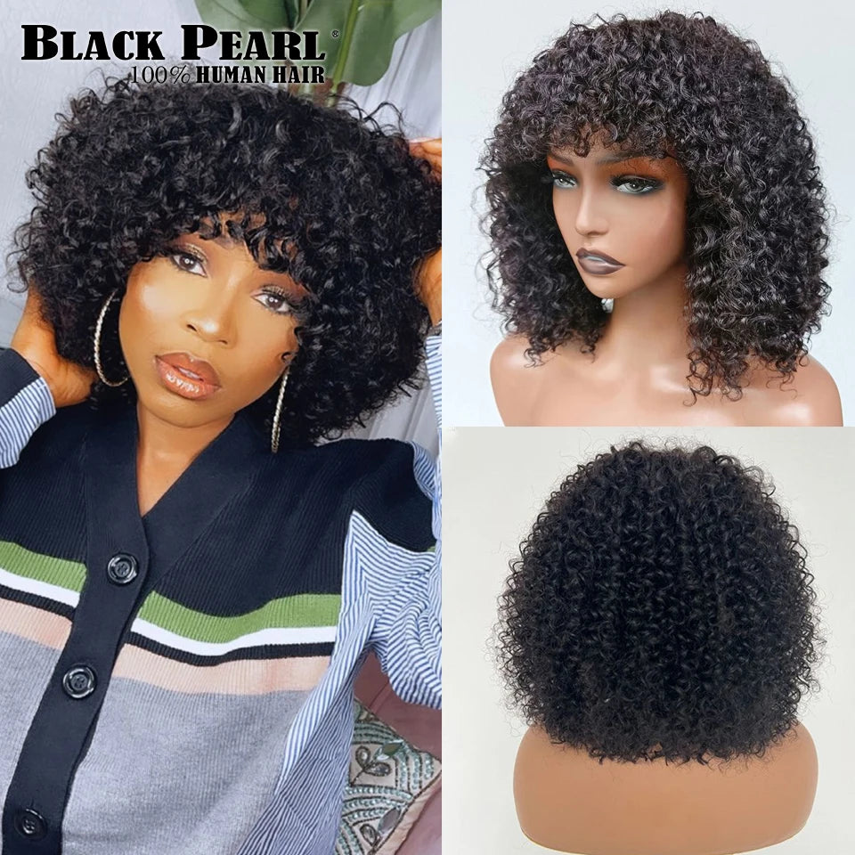 Black Pearl Short Bob Human Hair Wig – Pixie, Curly & Fringe Styles