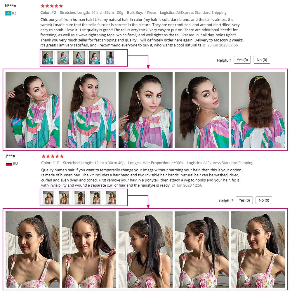 Human Hair Ponytail Extensions – Straight Brazilian Remy, 14–24", Clip-In Wrap