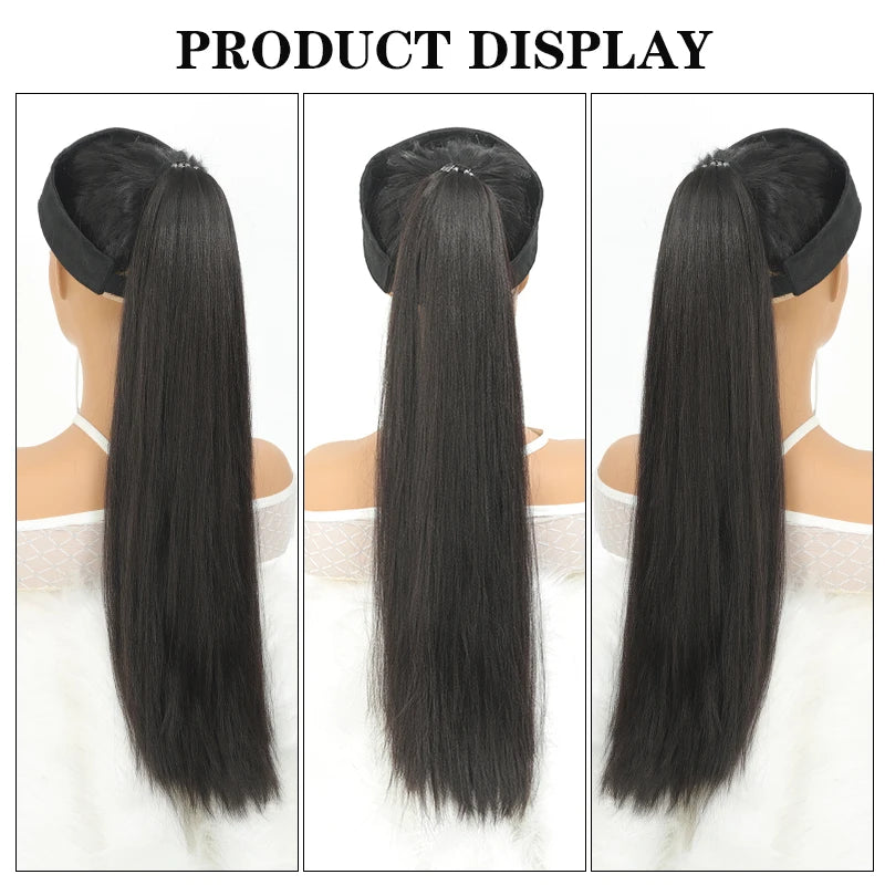 Straight Ponytail Extension – Long Braiding Hair with Hair Tie for Women