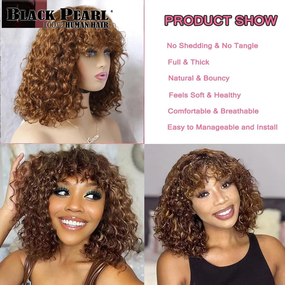 Black Pearl Short Bob Human Hair Wig – Pixie, Curly & Fringe Styles
