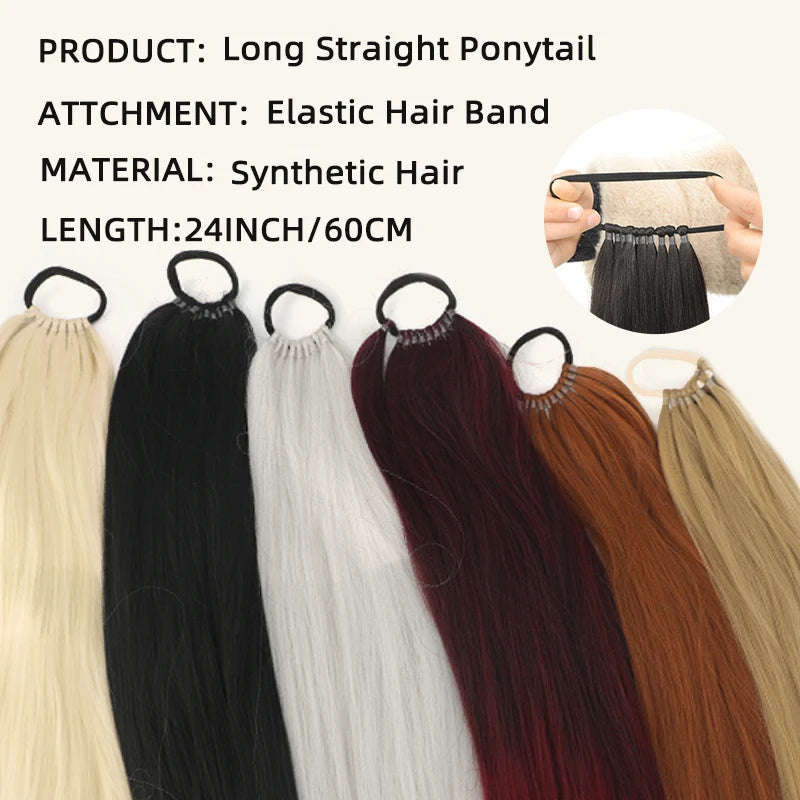 Straight Ponytail Extension – Long Braiding Hair with Hair Tie for Women