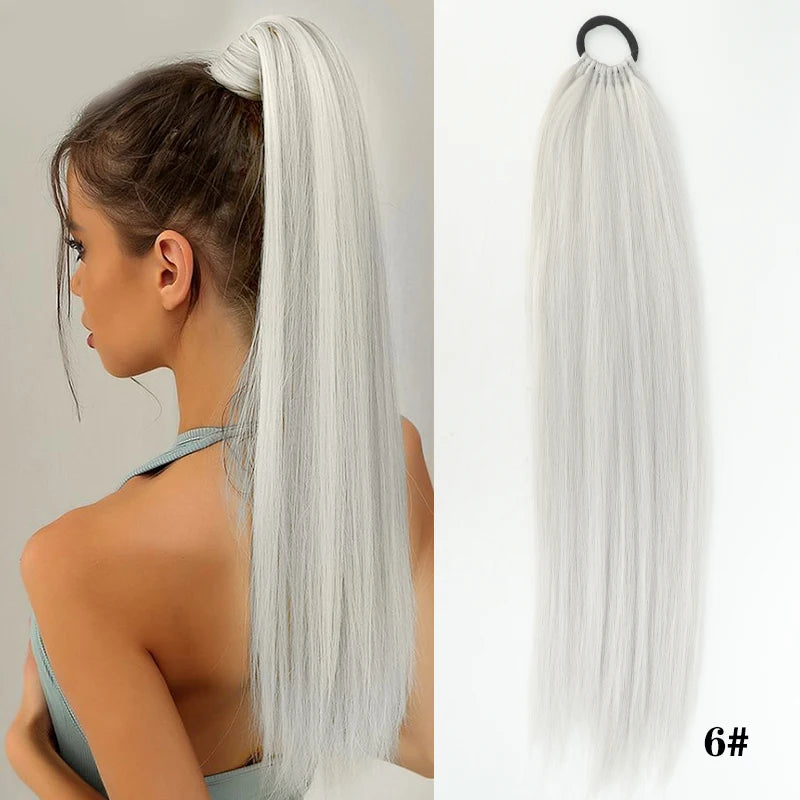 Straight Ponytail Extension – Long Braiding Hair with Hair Tie for Women