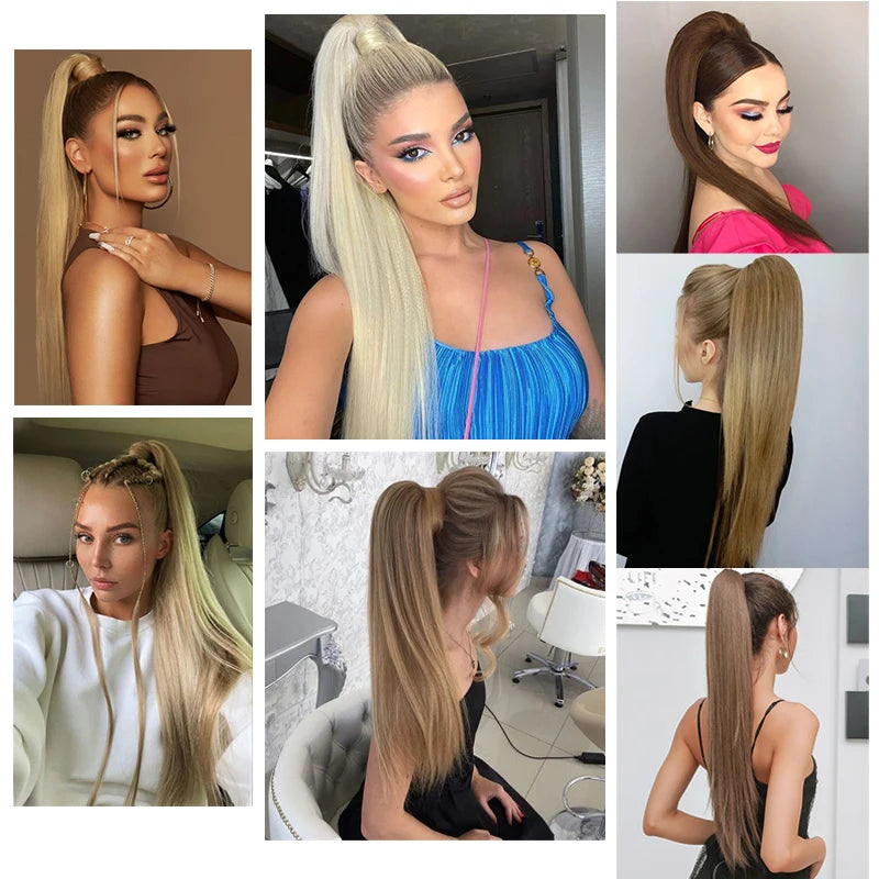 Straight Ponytail Extension – Long Braiding Hair with Hair Tie for Women