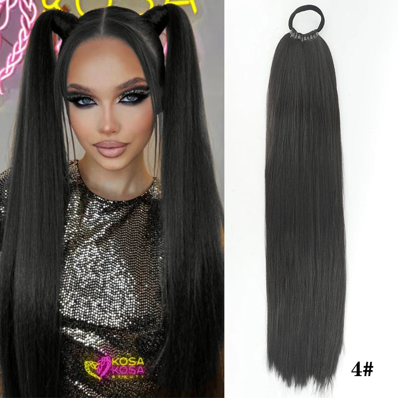 Straight Ponytail Extension – Long Braiding Hair with Hair Tie for Women