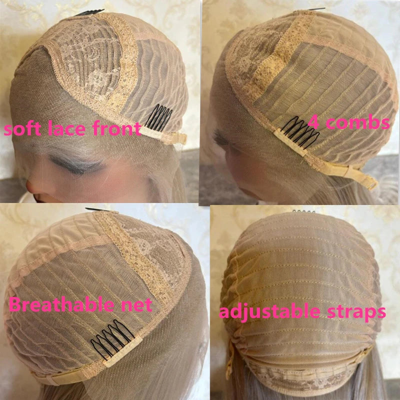 Platinum Blonde Synthetic Wig – Glueless Lace Frontal for Women