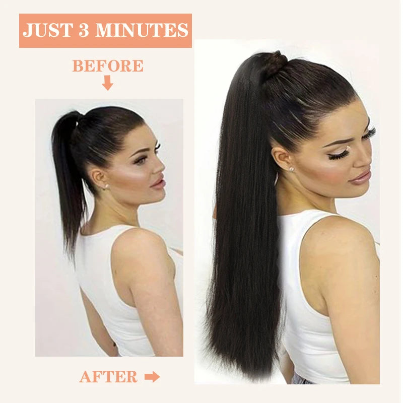 Straight Ponytail Extension – Long Braiding Hair with Hair Tie for Women