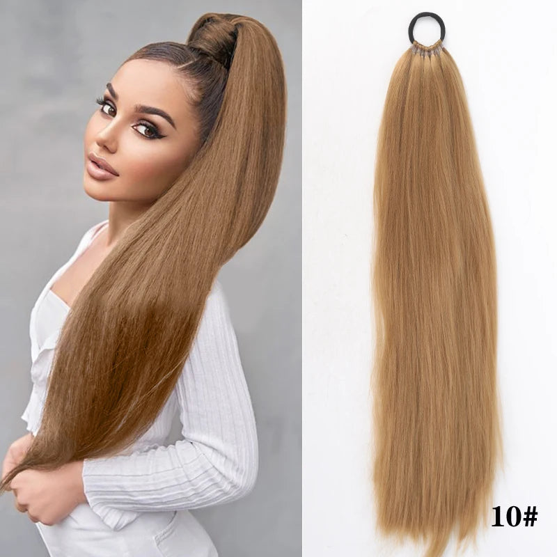 Straight Ponytail Extension – Long Braiding Hair with Hair Tie for Women