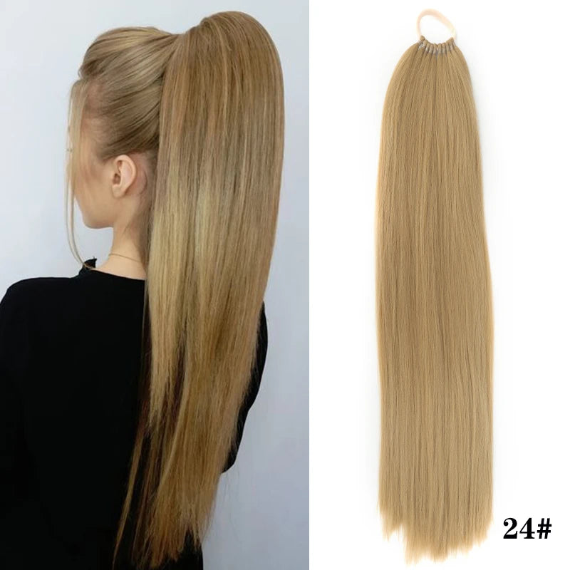 Straight Ponytail Extension – Long Braiding Hair with Hair Tie for Women